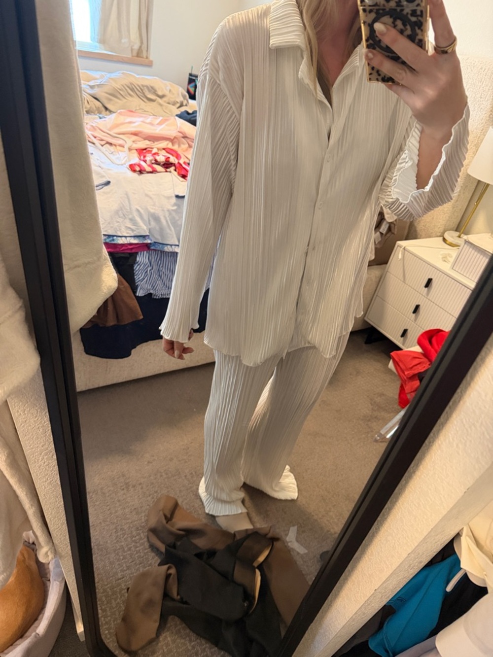 Pleated Ivory Two-Piece Lounge Set